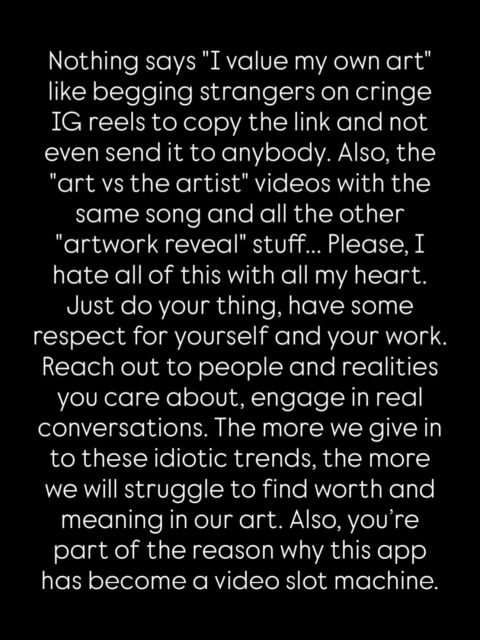 This evening’s rant. Thanks for stopping by! Btw I’m just an emotional editor who can’t hold themselves at times. I don’t want to offend anybody and I know it feels like we must do these things to not get eaten by algorithms but isn’t it just annoying at this point? Everybody doing the same stuff over and over. At least give it your take, be humorous about it. Take the trendy format and make it yours in a way. I just can’t stand these anymore! 🥲🖤